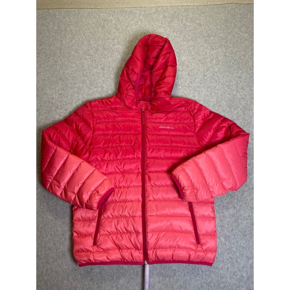 Eddie Bauer Kids Pink Ombre Down Puffer Jacket Hooded Full Zip Size L 14/16